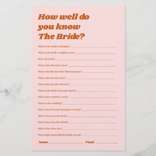 Wie gut kennen Sie das Bride Brautparty Game? (Vorderseite)