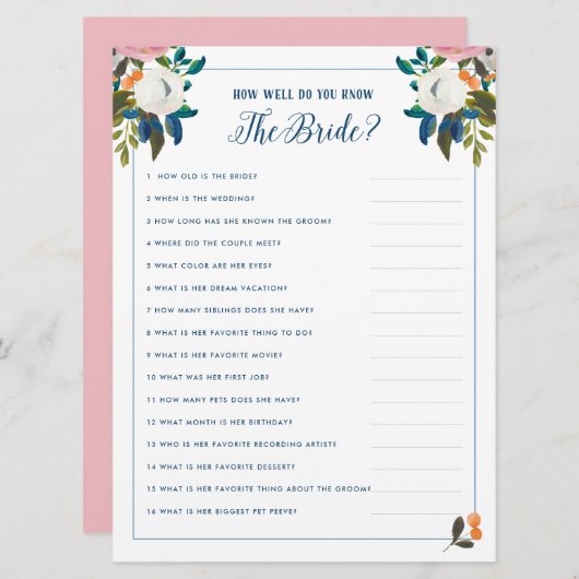 Wie gut kennen Sie das Bride Brautparty Game? Einladung (Vorne/Hinten)