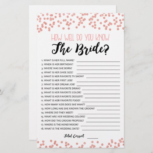 Wie gut kennen Sie das Bride-Brautparty-Spiel? (Vorne/Hinten)