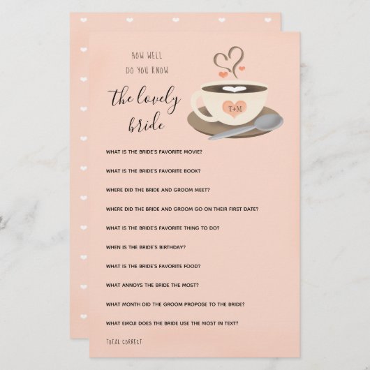 Wie gut kennen Sie das Bride Coffee Bridal Spiel? (Vorne/Hinten)