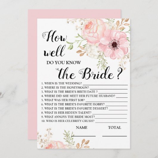 Wie gut kennen Sie das Bride Floral Bridal Game? Einladung (Vorne/Hinten)