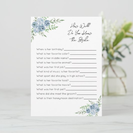 Wie gut kennen Sie das Bride Game - Blue Floral? Programm (Stehend Vorderseite)