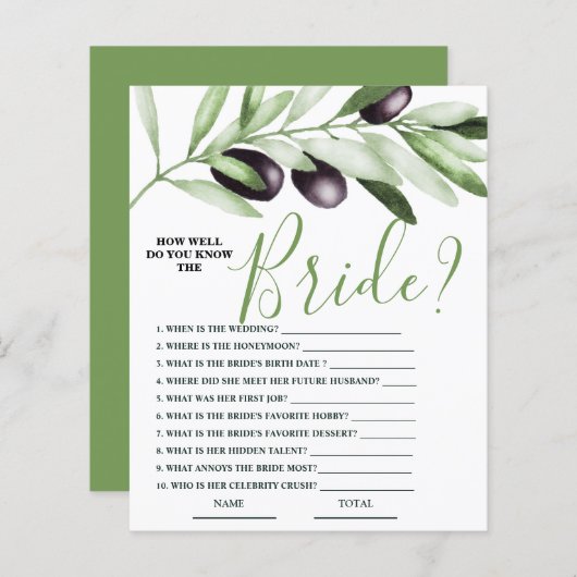 Wie gut kennen Sie das Bride Olive Branch Bridal G (Vorne/Hinten)