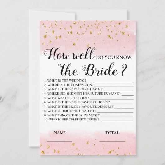 Wie gut kennen Sie das Bride Pink Bridal Game? Einladung (Vorderseite)