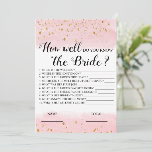 Wie gut kennen Sie das Bride Pink Bridal Game? Einladung (Stehend Vorderseite)