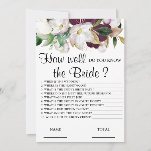 Wie gut kennen Sie das Spiel der Braut-Blumen? Einladung (Vorderseite)