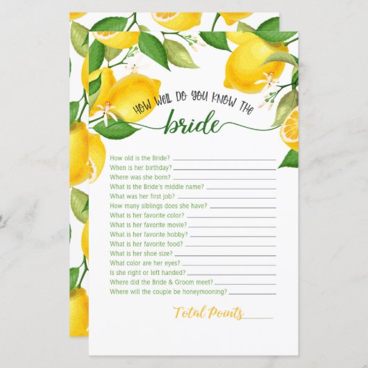 Wie gut kennen Sie die Braut - Lemon (Vorne/Hinten)