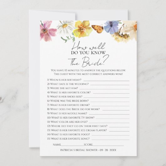 Wie gut kennen Sie die Bride Boho Game Card? Einladung (Vorderseite)