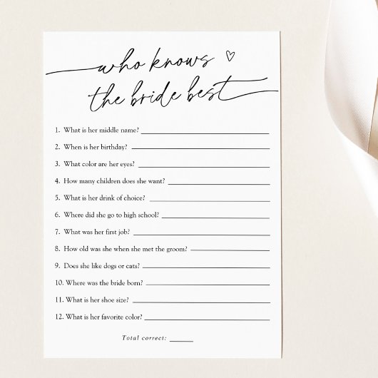 Wie gut kennen Sie die Bride Bridal Game Card? Einladung
