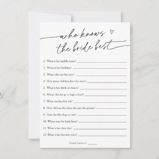 Wie gut kennen Sie die Bride Bridal Game Card? Einladung (Vorderseite)