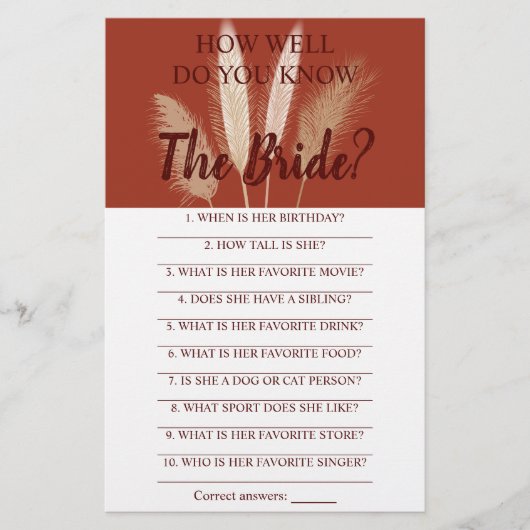 Wie gut kennen Sie die Bride Pampas Game Card? Flyer (Vorne)