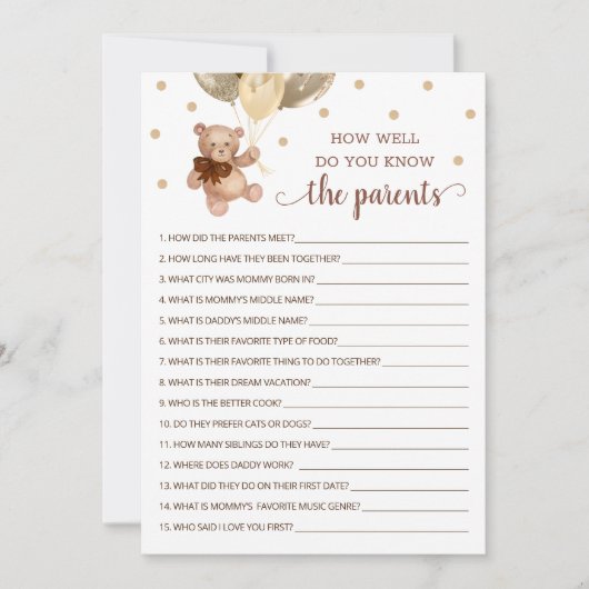 Wie gut kennen Sie die Teddy Bärenkarte für Eltern Einladung (Vorderseite)