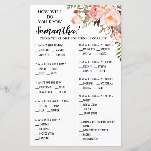 Wie gut kennst du Braut mit Option Duschspiel? (Vorderseite)