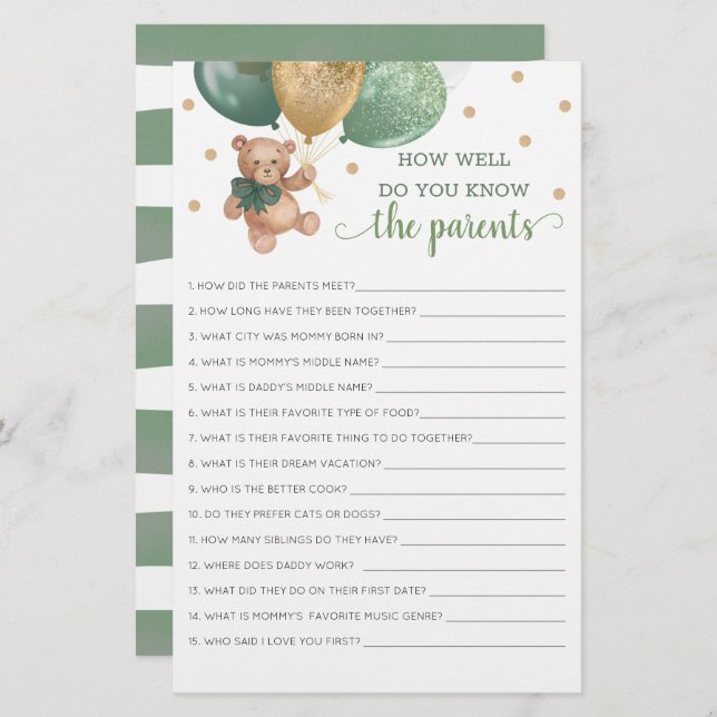 Wie gut kennst du den Teddybär der Eltern? (Vorne/Hinten)