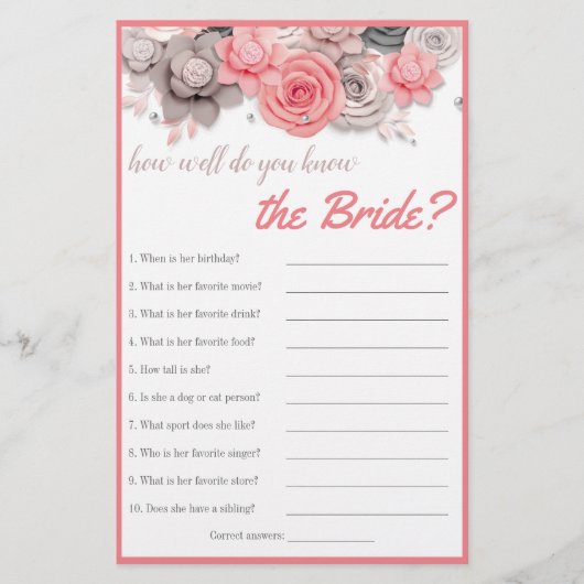 Wie gut kennst du die Braut? Brautparty-Karte Flyer (Vorne)