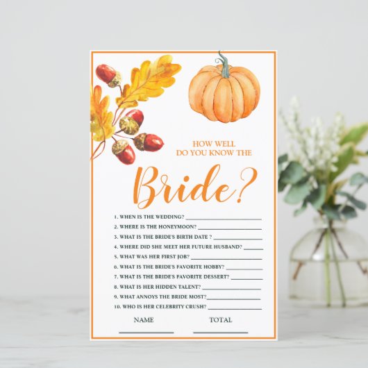 Wie gut Sie wissen, Bride Fall Pumpkin Bridal Game (Stehend Vorderseite)