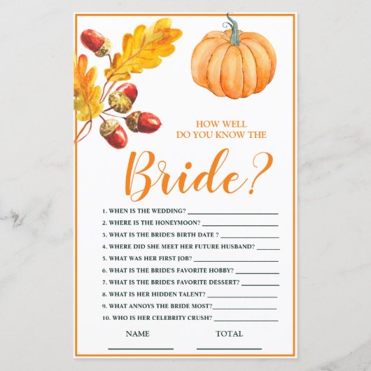 Wie gut Sie wissen, Bride Fall Pumpkin Bridal Game (Vorderseite)