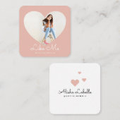 Wie ich pink Foto Heart Frame Girly Social Media Quadratische Visitenkarte (Vorne/Hinten)