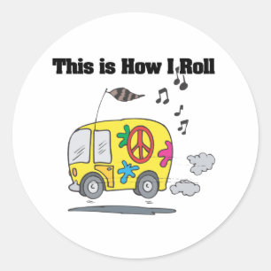 Wie ich rolle (Hippie Van) Runder Aufkleber