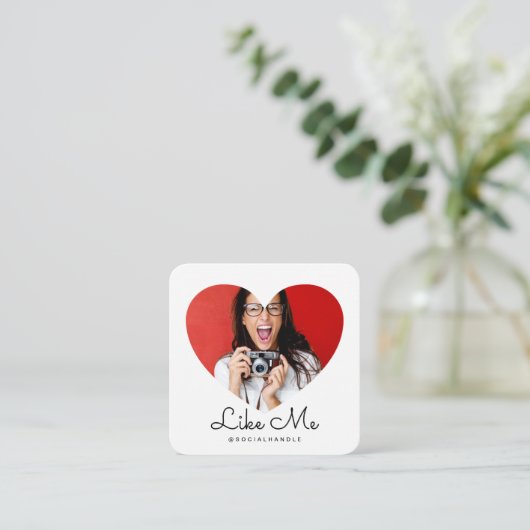 Wie ich White Foto Heart Frame Girly Social Media Quadratische Visitenkarte (Stehend Vorderseite)