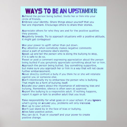 Wie kann man ein Upstander Poster sein? (Vorne)