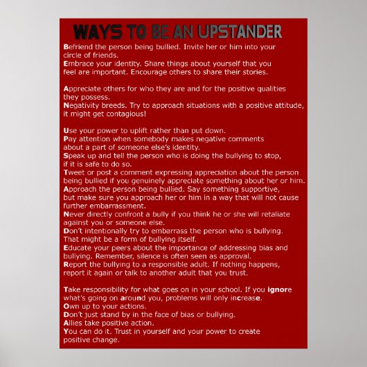 Wie kann man ein Upstander Poster sein? (Vorne)