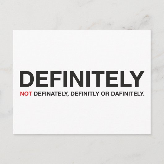 Wie man "definitiv" buchstabiert postkarte (Vorderseite)