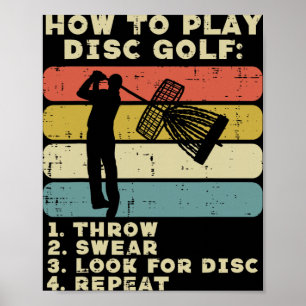 Wie man Disc Golf spielt Sonnenuntergang Retro Fri Poster