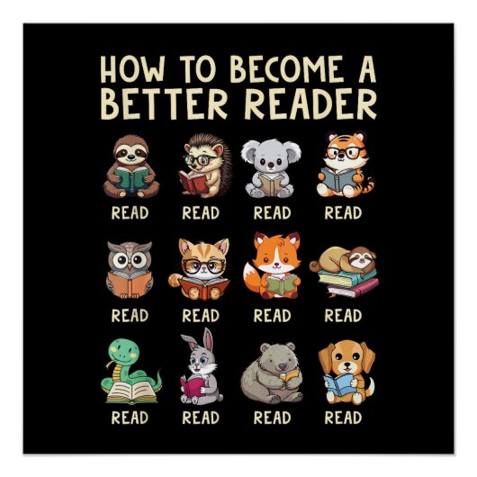 Wie man ein besserer Leser wird, Buch lustige Tier Poster (Vorderseite)