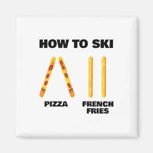 Wie man skifahren lustiger Skilehrer Pizza Französ Magnet