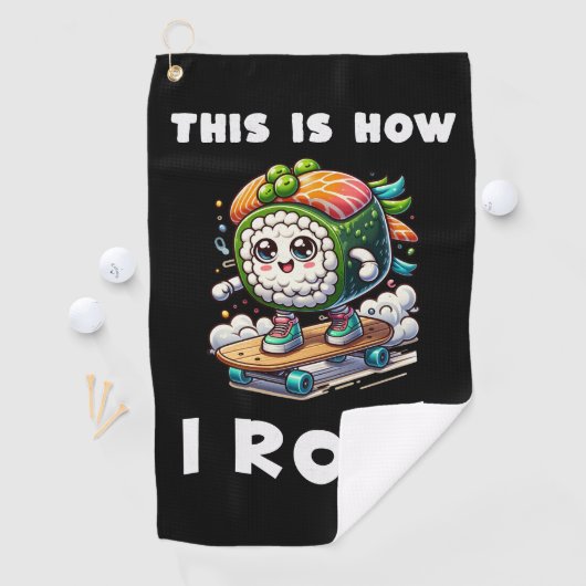 Wie Roll Kawaii Skateboarding Sushi Golfhandtuch (Insitu)