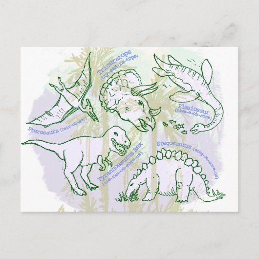 Wie sagt man Dinosauriernamen handgezeichnete Post Postkarte (Vorderseite)