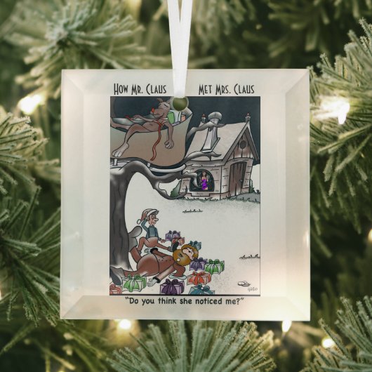 Wie Santa Met Mrs Claus Glass Square Ornament (Insitu)