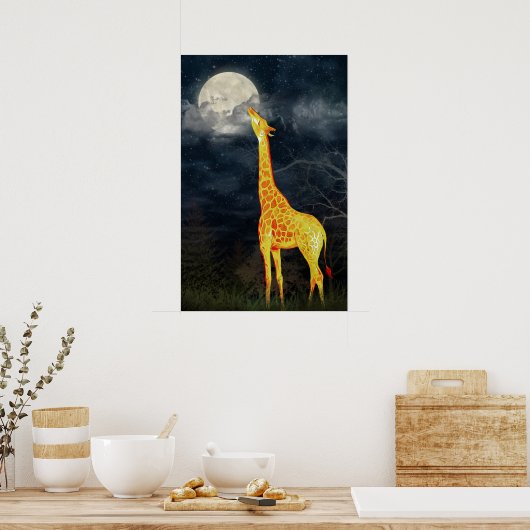 Wie schmeckt der Mond? Giraffe und Mondposter Poster (Küche)