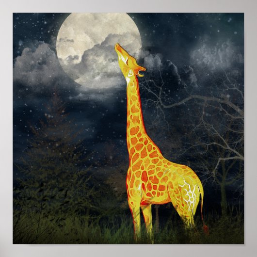 Wie schmeckt der Mond? Giraffe und Mondposter Poster (Vorne)