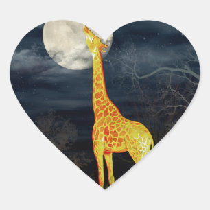 Wie schmeckt der Mond? Giraffe und Moon Sticke Herz-Aufkleber