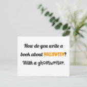 Wie schreibt man ein Buch über Halloween? Mit Hut Postkarte (Stehend Vorderseite)