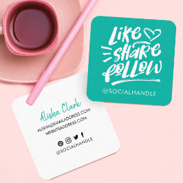 Wie Share folgen Brush Script Aqua Social Media Quadratische Visitenkarte