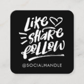 Wie Share folgen Sie Brush Script Black Social Med Quadratische Visitenkarte (Vorderseite)