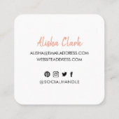 Wie Share folgen Sie Brush Script Peach Social Med Quadratische Visitenkarte (Rückseite)