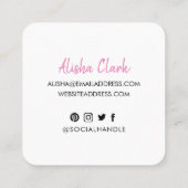 Wie Share folgen Sie Brush Script Pink Social Medi Quadratische Visitenkarte (Rückseite)