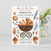 Wie Spaß Retro Boho Kuchen Bun in Oven Baby Dusche Einladung (Stehend Vorderseite)
