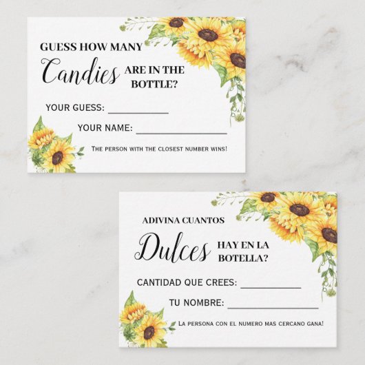 Wie viele Bonbons Spiel englische spanische Duschk Platzkarte (Vorne/Hinten)