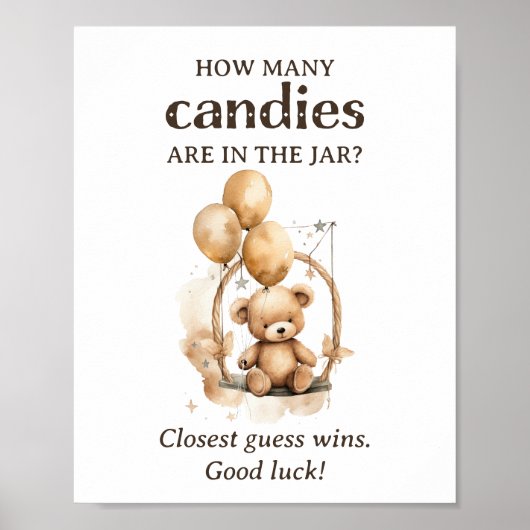 Wie viele Candies Teddy Bear Baby Dusche Poster (Vorne)