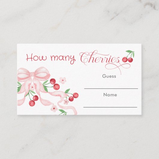 Wie viele Cherries Pink Bow Baby Duschgame Begleitkarte (Vorderseite)