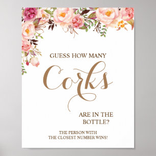 Wie viele Corks Pink Floral Brautparty Game Sign Poster