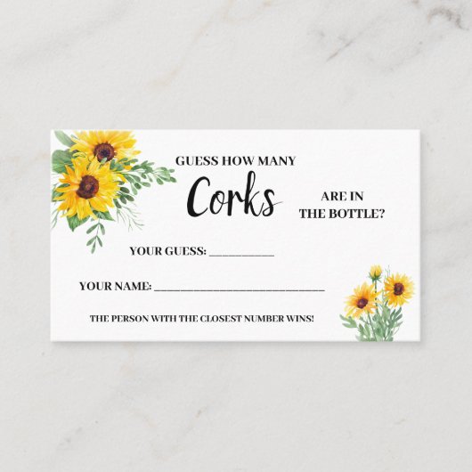 Wie viele Corks Sonnenblumen Brautparty Game Card Platzkarte (Vorderseite)