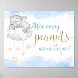 Wie viele Erdnüsse blaue goldene Elefantenbaby-Dus Poster