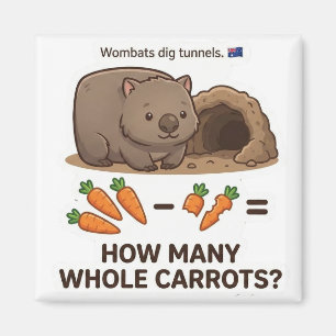 Wie viele Karotten? Wombat-Mathe-Subtraktionsspiel Magnet