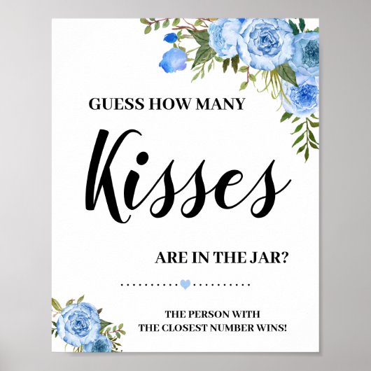 Wie viele Kisses Brautparty Game Blue Blumen Poster (Vorne)